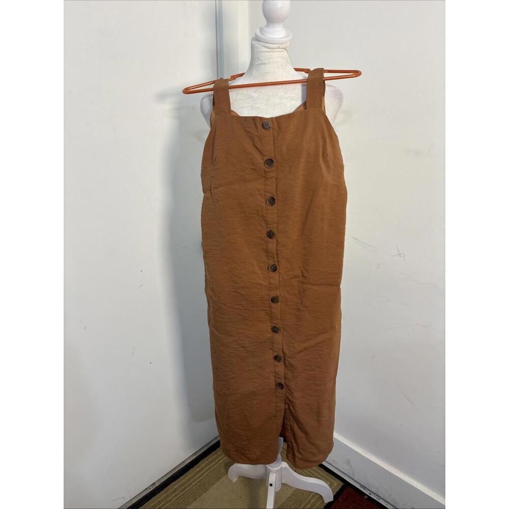 Impressions Small Button Up Dress Brown/tan Lined Pockets